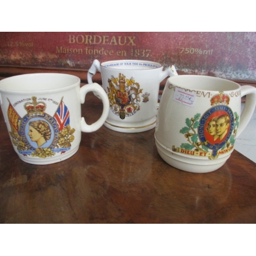 178 - 1937 CORONATION MUG AND 1953 MUG AYNSLEY PLUS  FINE BONE CHINA DOUBLE HANDLED CHARLES AND DIANA MARR... 