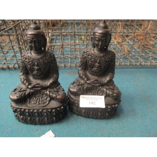 192 - PAIR OF BLACK BUDDHA'S HIGHLY CARVED