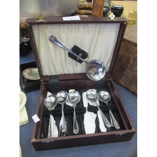 217 - SET OF DESERT SPOONS, FORKS AND SERVING SPOON IN BOX