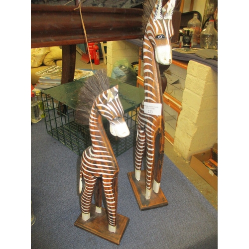 223 - 2 WOODEN ZEBRA'S  WITH BRUSH  MANE