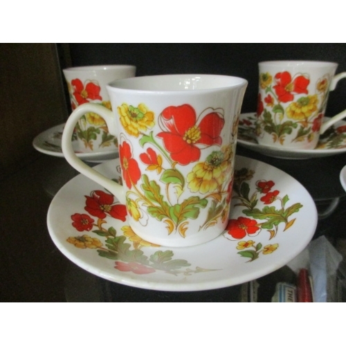 299 - MEADOW FLOWER HAND PAINTED 6 COFFEE CUPS AND SAUCERS