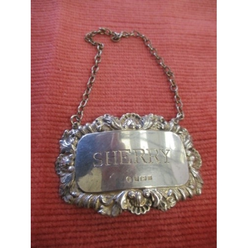 8 - SILVER HALLMARKED DECANTER SHERRY LABEL