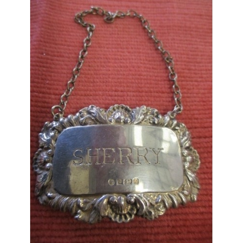 8 - SILVER HALLMARKED DECANTER SHERRY LABEL