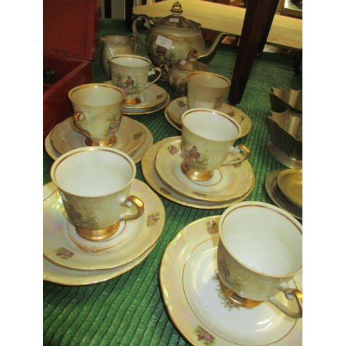 319 - REGENCY TEA SET WITH SUGAR AND CREAMER, 6 CUPS, SAUCERS AND CAKE PLATE (1 SAUCER MISSING)