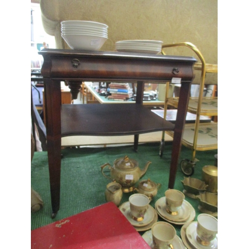 321 - EDWARDIAN SQUARE TABLE ON CASTERS WITH DRAWER AND LEATHER INSERT TO THE TOP