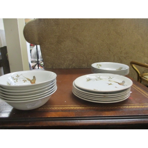 322 - SIDE PLATES, DESERT BOWLS AND SOUP BOWLS WITH PHEASANT DETAIL