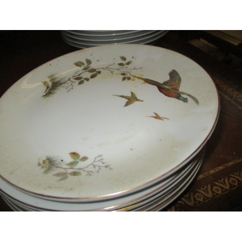 322 - SIDE PLATES, DESERT BOWLS AND SOUP BOWLS WITH PHEASANT DETAIL