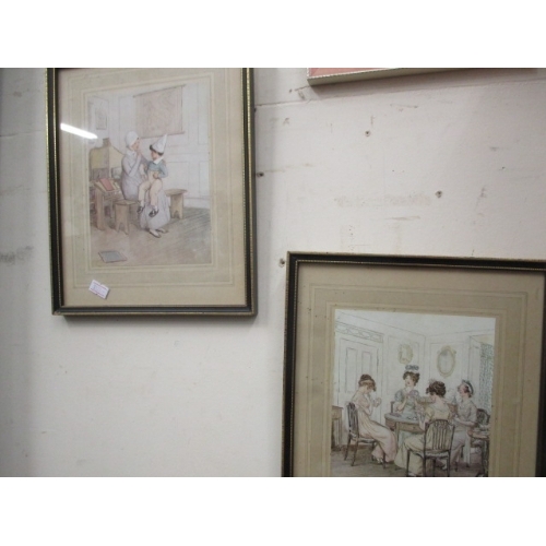 487 - 2 FRAMED AND GLAZED PRINTS MISS WILLOUGHBY SPENDING THE EVENING WITH MISS SAUSAN AT THE CARD TABLE 1... 