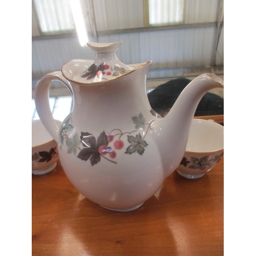 385 - ROYAL DOULTON ' CAMELOT' TEAPOT AND 3 CUPS AND SAUCERS