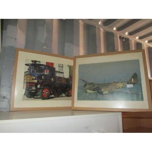 574 - 2 FRAMED PRINTS 1 VINTAGE BREWERY TRUCK THE OTHER RAF BOMBER