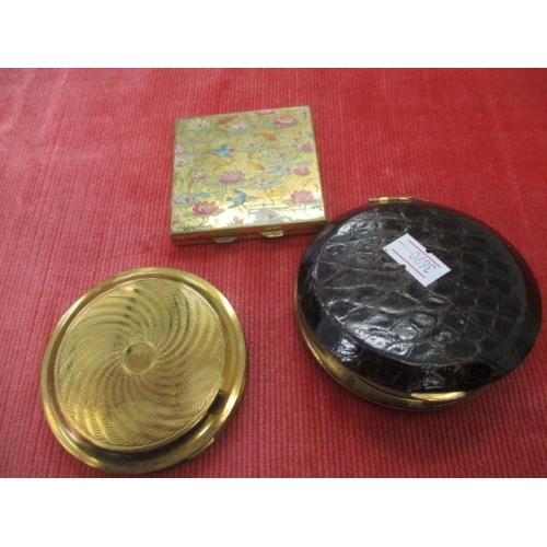 44 - 3 COMPACTS - GOLD METAL,  SNAKESKIN EFFECT AND BIRD DESIGN