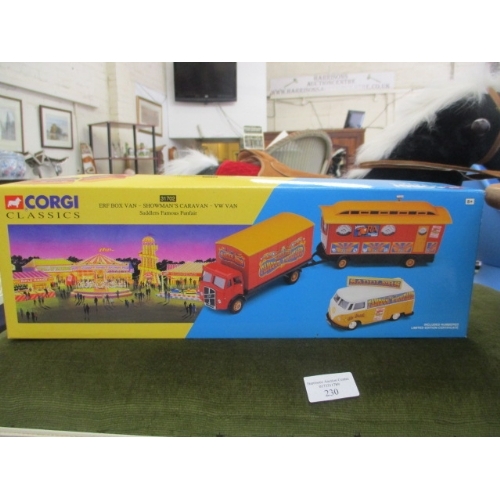 230A - CORGI  ERF BOX VAN -  SHOWMAN'S CARAVAN VW VAN