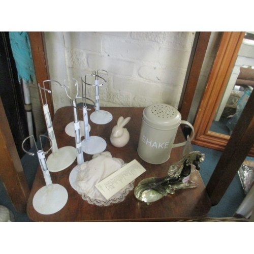 152 - LARGE LOT - METAL WARES, MIRROR, DOLLS, WICKER STARS AND WICKER REINDEER, HEARTS, CHEESE BOARD ETC