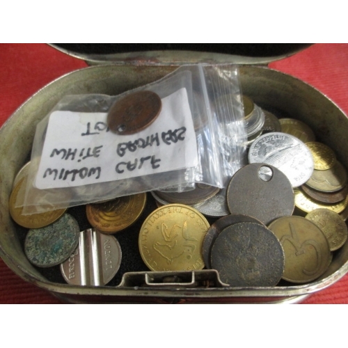 7 - SILVER COLOURED BOX CONTAINING COLLECTABLE COIN TOKENS