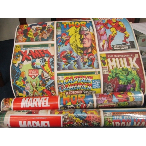 61 - MARVEL ACTION HEROES, 3 ROLLS OF WALLPAPER (2 sealed, 1 is open)