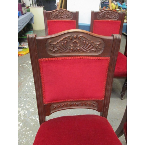 188 - 6 EDWARDIAN  MAHOGANY  DINING CHAIRS ON CASTERS WITH BURGUNDY  UPHOLSTERY