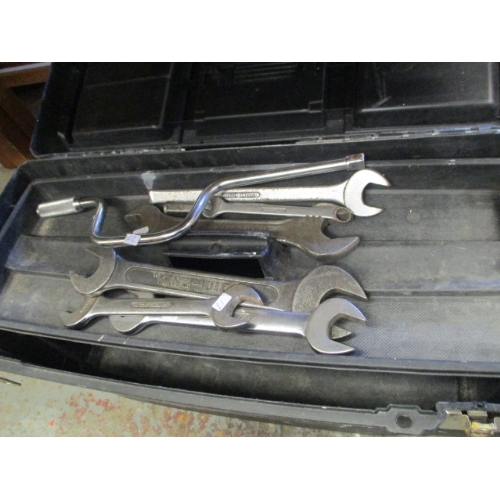 237 - LARGE PLASTIC TOOLBOX WITH CONTENTS OF SPANNERS