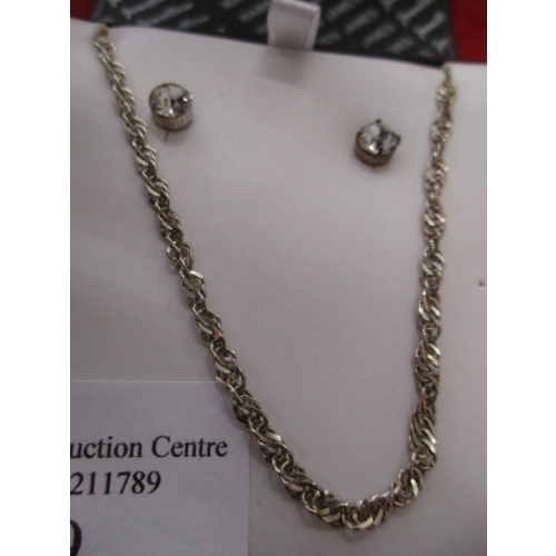 9 - SILVER NECKLACE AND  DIAMOND EFFECT STUD EARRINGS