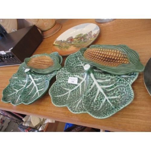 506 - 2 LARGE CABBAGE SERVING PLATES, 2 CORN SERVING DISHES A ROYAL DOULTON MOTHER KANGAROO WITH JOEY PLAT... 