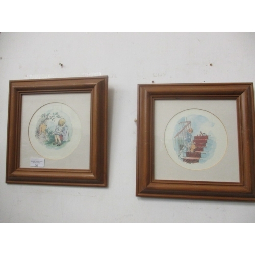 56 - 2 WINNIE THE POOH WATER COLOURS, FRAMED AND GLAZED