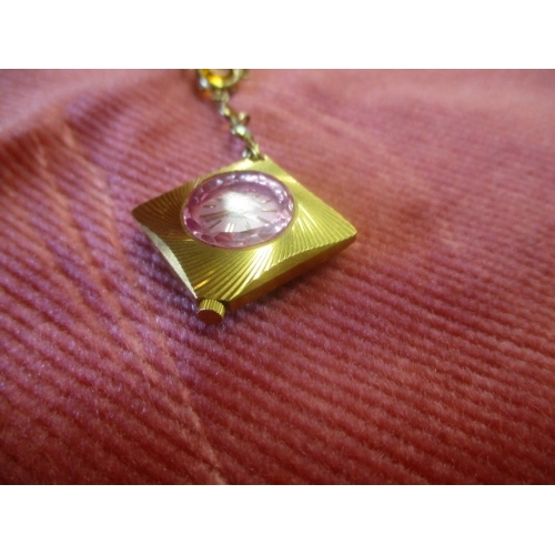 11 - GOLD COLOURED WATCH PENDANT (PINK FACE)