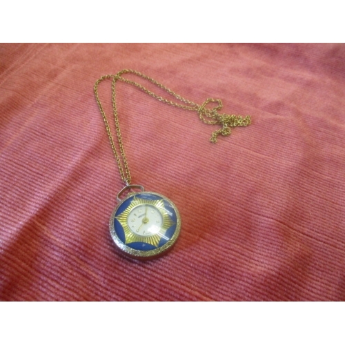 13 - GOLD COLOURED WATCH PENDANT (BLUE)