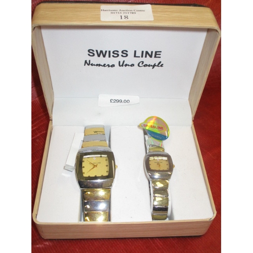 69 - SWISS LINE NUMERO UNO COUPLE HIS AND HER WATCH IN GIFT  BOX