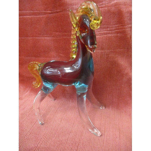 1 - MURANO RED, AMBER  AND TURQUOISE GLASS HORSE