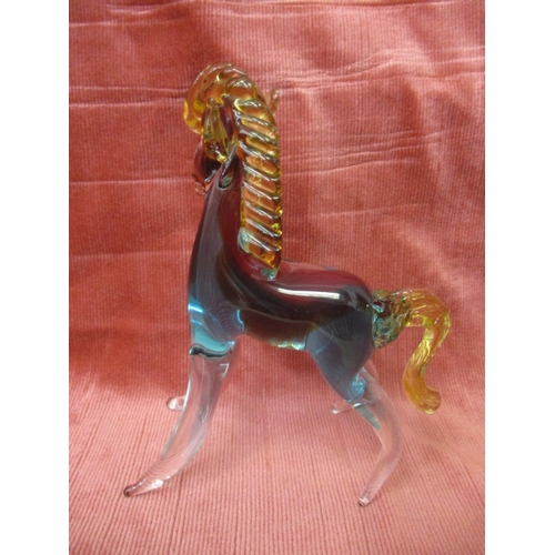 1 - MURANO RED, AMBER  AND TURQUOISE GLASS HORSE