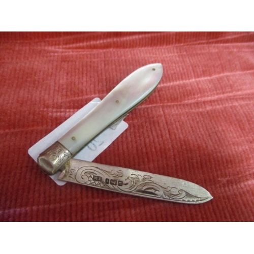 20 - SILVER AND MOTHER OF PEARL FRUIT KNIFE SHEFFIELD 1911