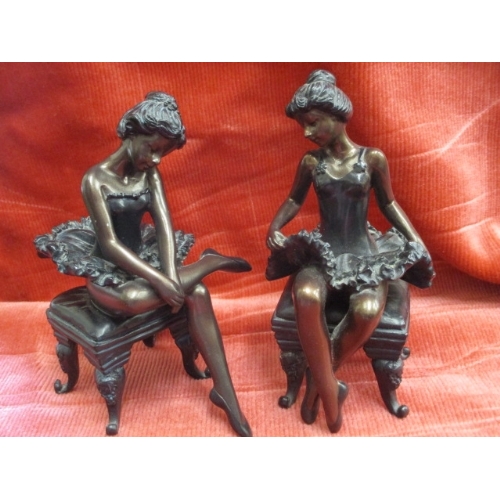 159 - 2 BRONZE EFFECT BALLERINA FIGURES, 2 WHITE CUPIDS AND ANOTHER BALLERINA FIGURE