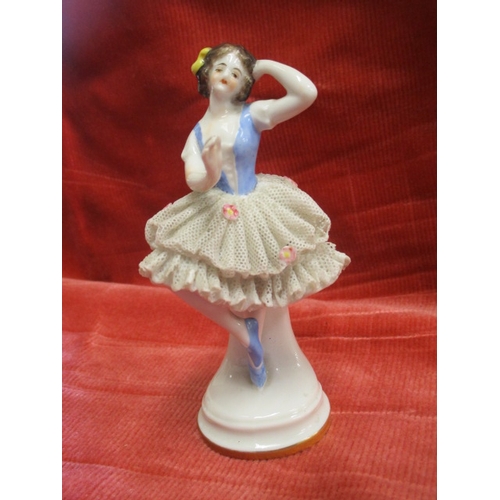 159 - 2 BRONZE EFFECT BALLERINA FIGURES, 2 WHITE CUPIDS AND ANOTHER BALLERINA FIGURE