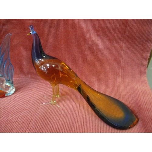 114 - COLLECTION OF 3 MURANO GLASS BIRD ORNAMENTS INCLUDING SWAN, PEACOCK AND COCKEREL