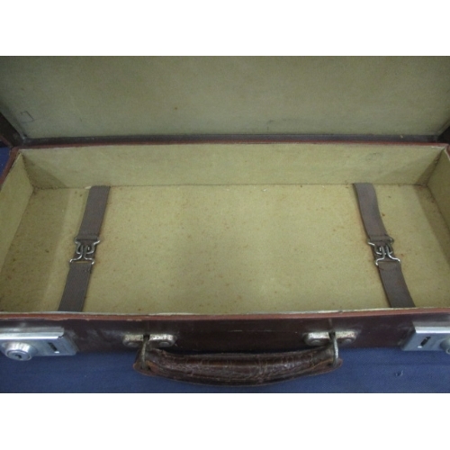 171 - BROWN LEATHER LOOK MASONIC APRON  CASE WITH THE INITIALS A.C.S. STAMPED ON THE LID