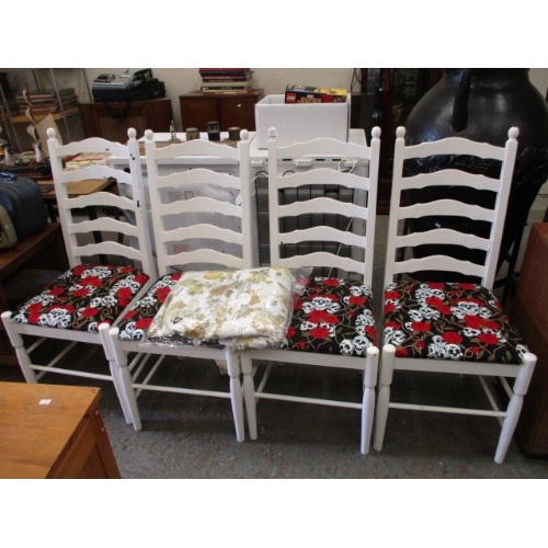 380 - SET OF 4 LADDER BACK DINING CHAIRS WITH SKULLS AND ROSES