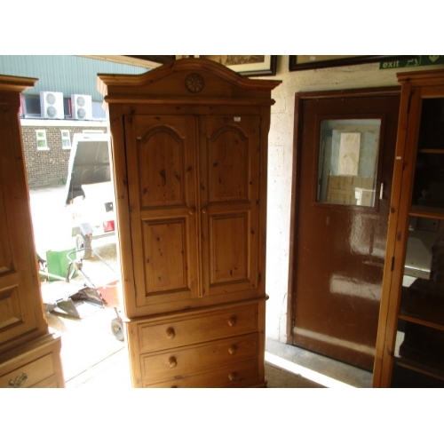 389 - SOLID PINE 2 DOOR WARDROBE WITH 3 DRAWERS UNDER VICTORIAN STYLE