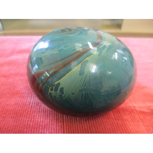 46 - GERRY REILLY GREEN GLASS SWIRL DUMP  PAPERWEIGHT, SIGNED  ON BOTTOM BY G. REILLY 1990