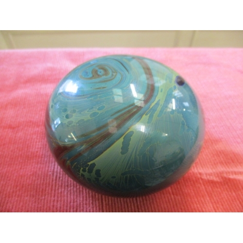 46 - GERRY REILLY GREEN GLASS SWIRL DUMP  PAPERWEIGHT, SIGNED  ON BOTTOM BY G. REILLY 1990