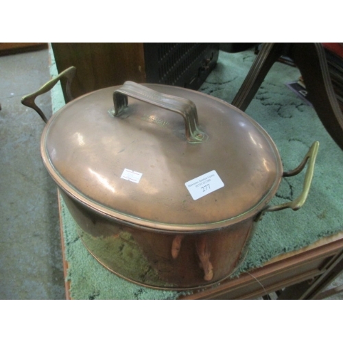 277 - H.D. VERDETTE IRONMONGER, PETERBOROUGH LARGE COPPER  COOKING POT WITH HANDLES