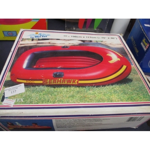 137 - SEA HAWK INFLATABLE DINGHY FROM THE WEST SET  198CM X 117CM, BOXED