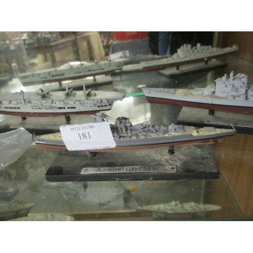 181 - QUANTITY OF METAL MODEL SHIPS AND PLANES - ADMIRAL SCHEER,  HMS RODNEY, USS ARIZONA ETC ETC