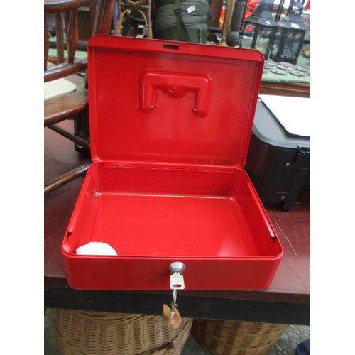 234 - RED METAL CASH BOX WITH KEY