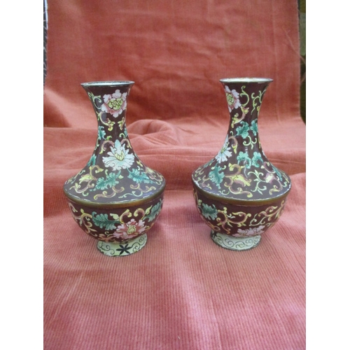 41 - A PAIR OF ENAMEL ON COPPER VASES