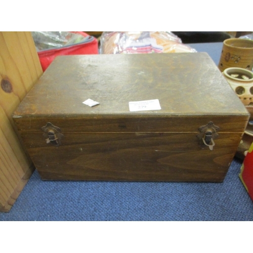 279 - WOODEN CHEST JEWELLERY BOX WITH INTERNAL COMPARTMENTS