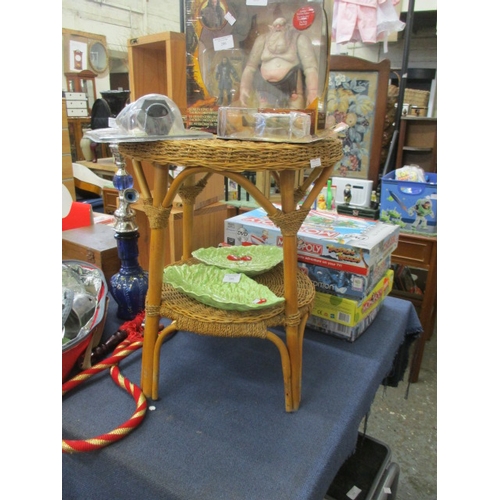 282 - ROUND  TIER BAMBOO AND WOVEN STRING TABLE