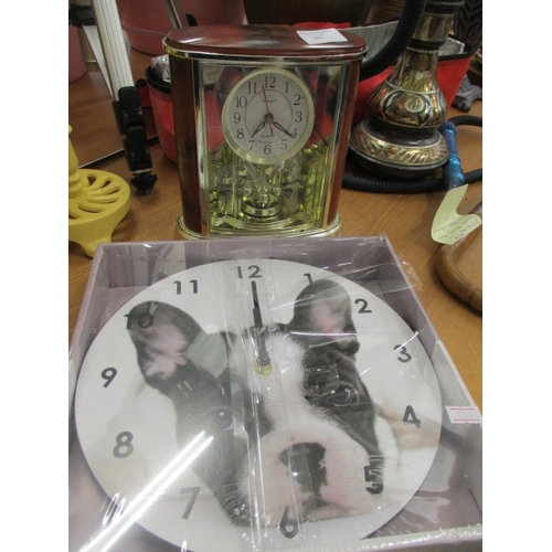 303 - 2 CLOCKS, ONE WITH FRENCH BULLDOG FACE PLUS ONE OTHER