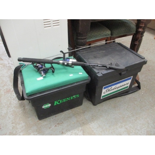 404 - KEENETS FISHING BOX WITH PADDED SEAT AND SHAKESPEARE FISHING BOX PLUS A CRANE SPORTS CS300 RD REEL A... 