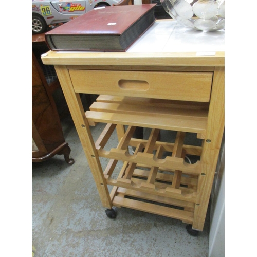 407 - BUTCHERS BLOCK IN BEECH WITH WHITE TILED TOP