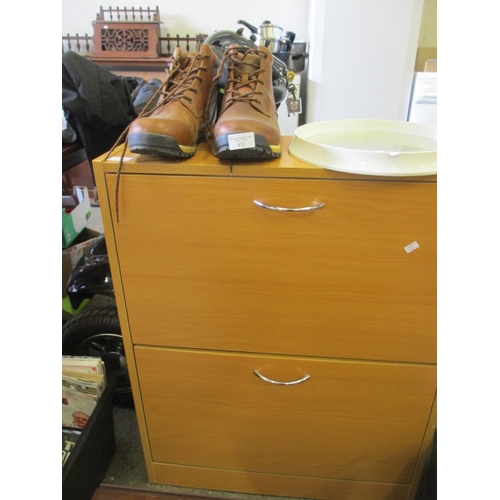 432 - BEECH 2 TIER SHOE CUPBOARD