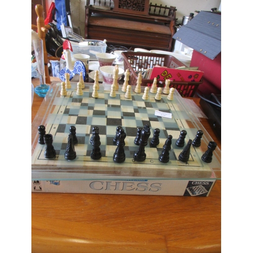 439 - WOODEN CLASSIC CHESS SET WITH GLASS BOARD, BOXED